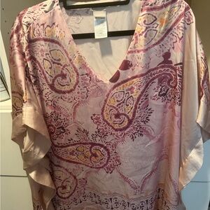 Chico's Pink Paisley V-Neck Satin Kimono